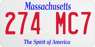 MA license plate 274MC7
