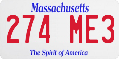 MA license plate 274ME3
