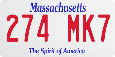 MA license plate 274MK7