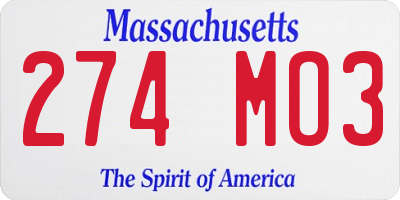 MA license plate 274MO3