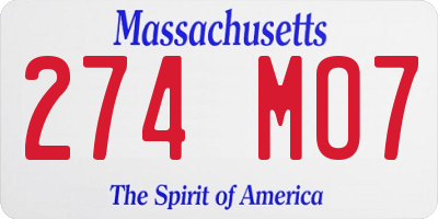 MA license plate 274MO7