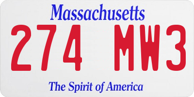 MA license plate 274MW3