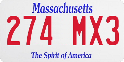 MA license plate 274MX3