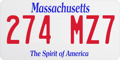 MA license plate 274MZ7