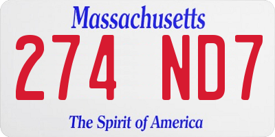 MA license plate 274ND7