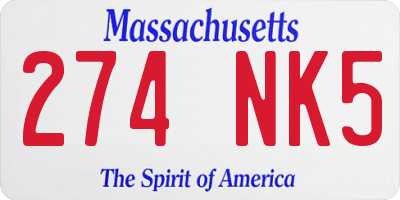 MA license plate 274NK5