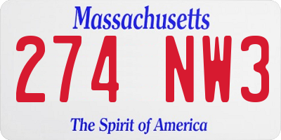 MA license plate 274NW3