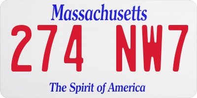 MA license plate 274NW7