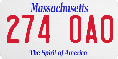 MA license plate 274OA0