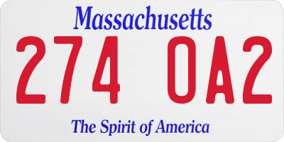 MA license plate 274OA2