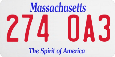 MA license plate 274OA3