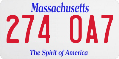 MA license plate 274OA7