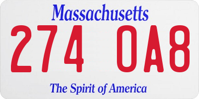 MA license plate 274OA8