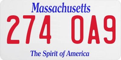 MA license plate 274OA9