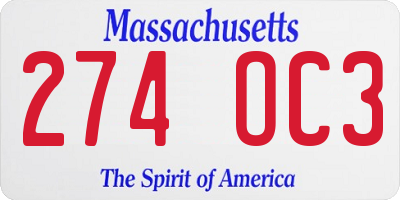 MA license plate 274OC3