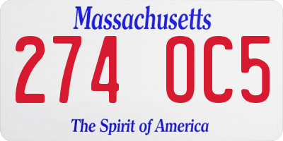 MA license plate 274OC5