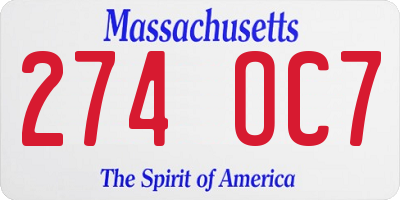 MA license plate 274OC7