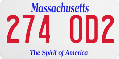 MA license plate 274OD2