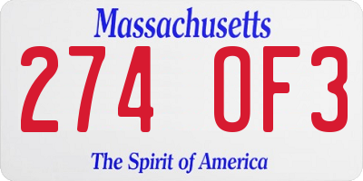 MA license plate 274OF3