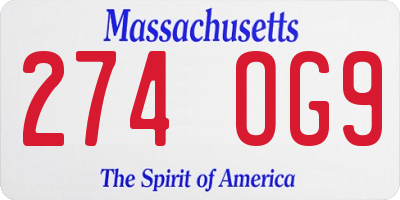 MA license plate 274OG9