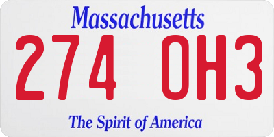 MA license plate 274OH3