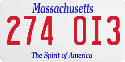 MA license plate 274OI3