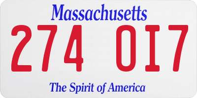 MA license plate 274OI7