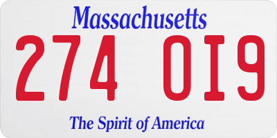 MA license plate 274OI9