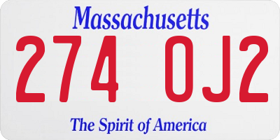 MA license plate 274OJ2