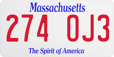 MA license plate 274OJ3