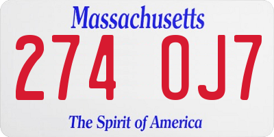 MA license plate 274OJ7