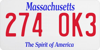 MA license plate 274OK3