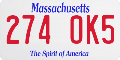 MA license plate 274OK5