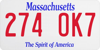 MA license plate 274OK7