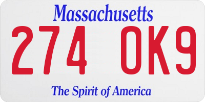 MA license plate 274OK9