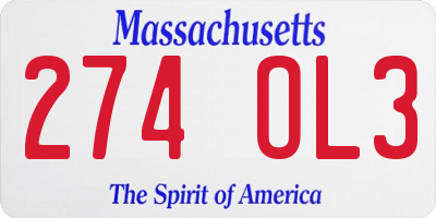 MA license plate 274OL3
