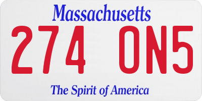MA license plate 274ON5