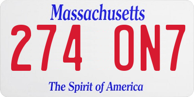 MA license plate 274ON7