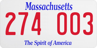 MA license plate 274OO3