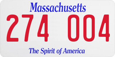 MA license plate 274OO4