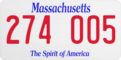 MA license plate 274OO5