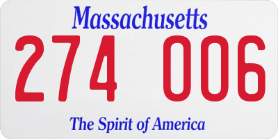 MA license plate 274OO6