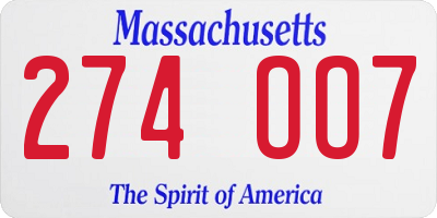MA license plate 274OO7