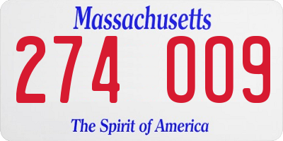 MA license plate 274OO9