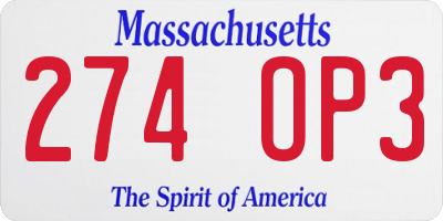 MA license plate 274OP3