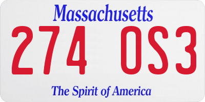 MA license plate 274OS3