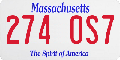 MA license plate 274OS7