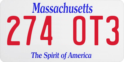 MA license plate 274OT3