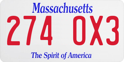 MA license plate 274OX3