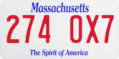 MA license plate 274OX7